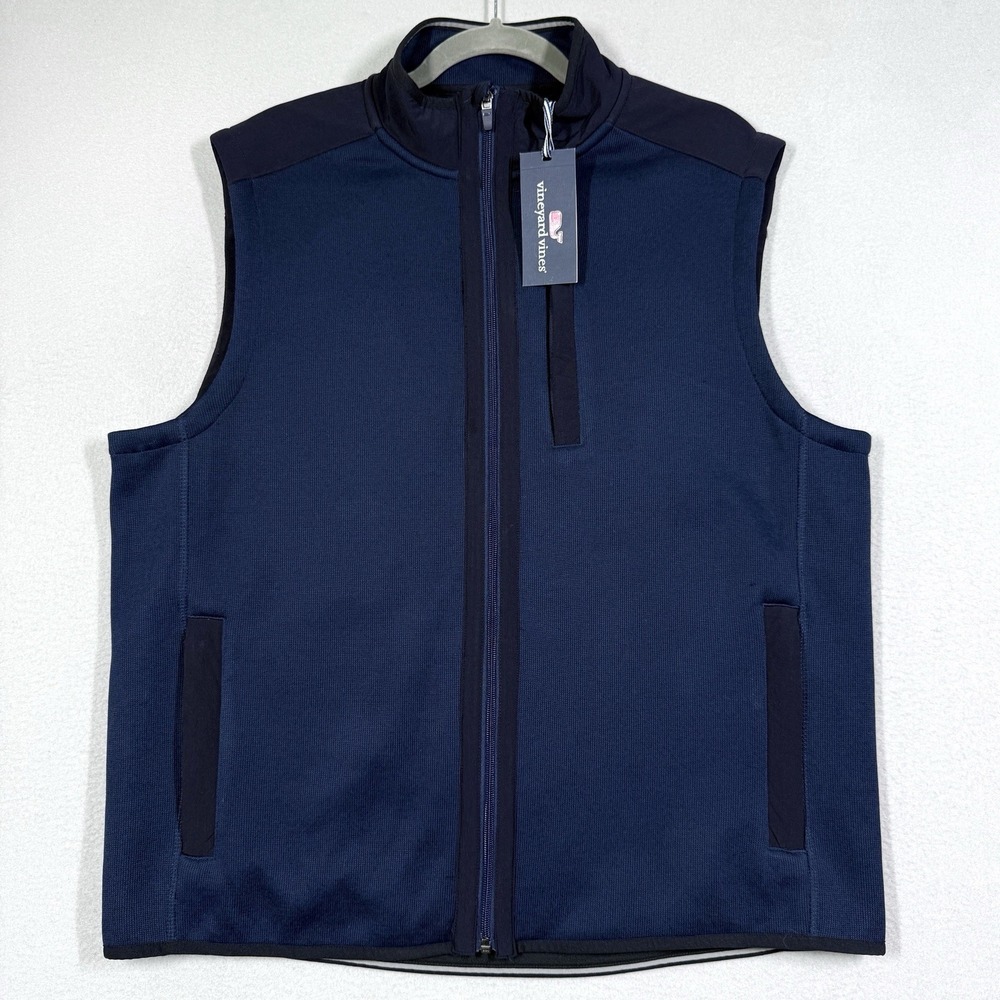 Vineyard Vines Vest Mens Large Mountain Sweater Fleece Jacket Navy Full Zip NWT